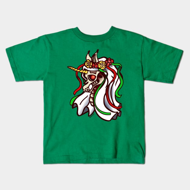 Mari Lwyd Unicorn Kids T-Shirt by Jan Grackle